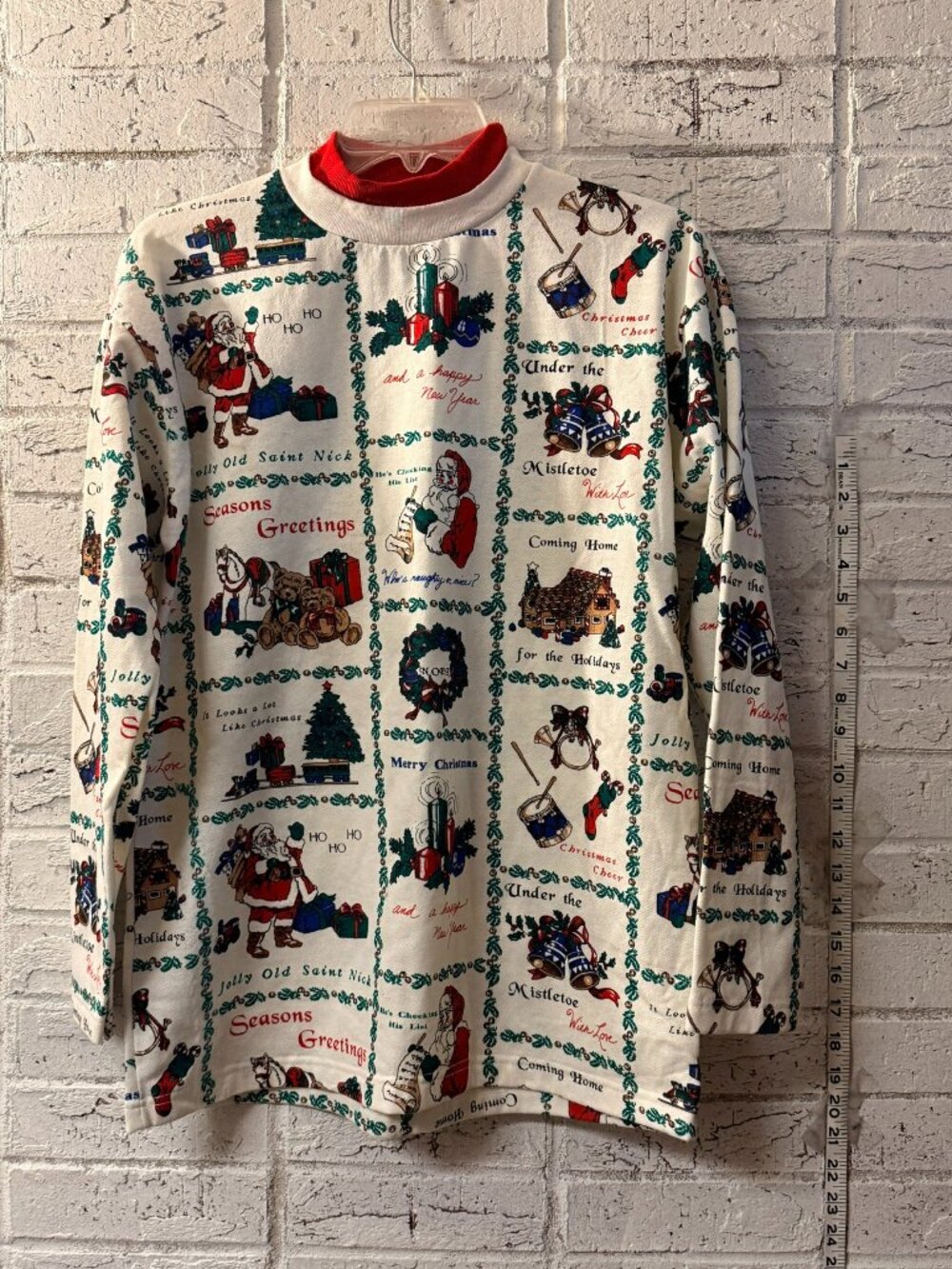 Vintage NutCracker USA Christmas Sweatshirt Small Santa All Over Print Holiday